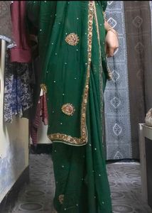 Green pure georgette Saree