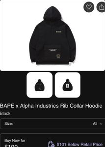 BAPE x Alpha Industries Rib Collar Hoodie — Black