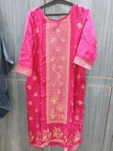 Vibrant Pink Kurta with Gold Embroidery
