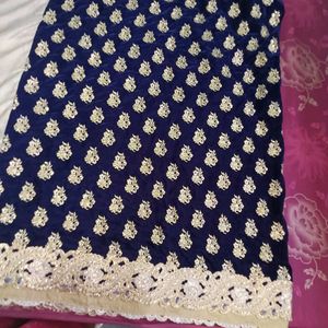 Elegant Blue Velvet Dress Material