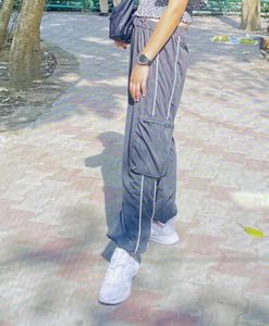 Stylish Black Cargo Pants with White Piping