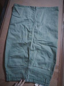 ZARA Women's Green Denim Midi Skirt
