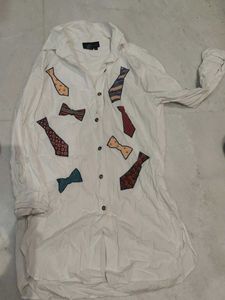 Unique Tie Applique Oversized Shirt