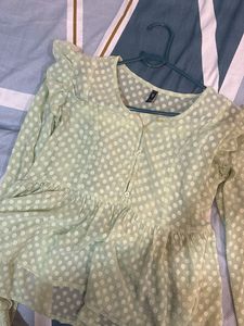 Light Green Polka Dot Peplum Top