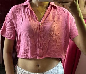 Pink Cropped Collared Shirt
