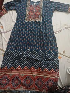 Blue Printed Kurta with Mirror Work Salwar suit
