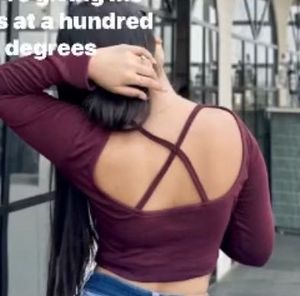 Maroon Backless Long Sleeve Top