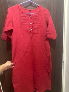 New Red Linen  Kurti For Ladies