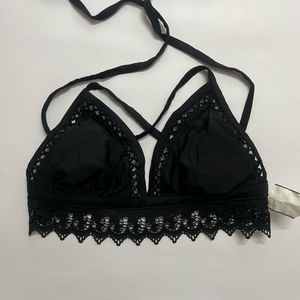 Black Lace Trim Bikini Top