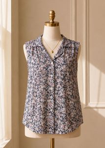 Chic Sleeveless Floral Button-Up Top