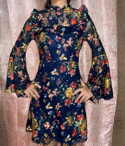 Floral Lace Bell Sleeve Mini Dress