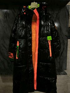 Black Puffer Coat with Neon Accents