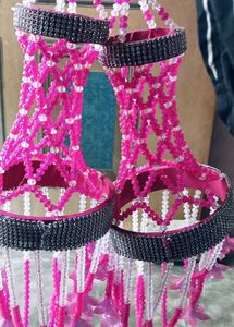 Set of 2 Pink Beaded Hanging Lanterns