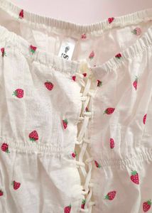 Cute Strawberry Print Cottagecore Top🤍🤍