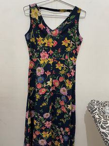 Code High Low Navy Blue Flower Print Dress