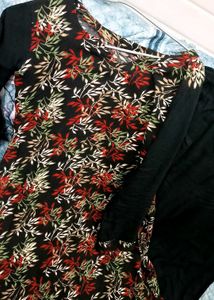 Elegant Kurta Set with Leaf Print 🖤