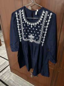 Embroidered Navy Blue Kurta