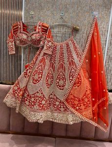 Stunning Red Embroidered Lehenga Choli Set