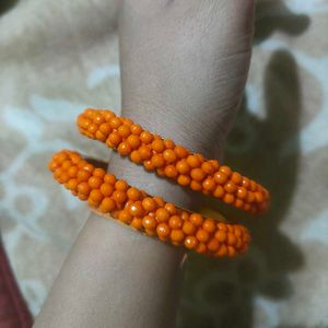 Orange Beaded Bangle Set