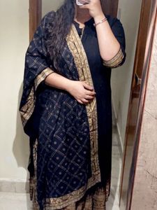 Black Cotton Kurta With Dupatta For Festival Season