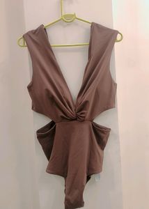 Brown Backless Body Suit With Fabulous Fabric