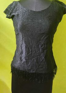 Vintage Black Fringe Top