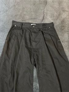 Pleated Denim Wide Leg Pants
