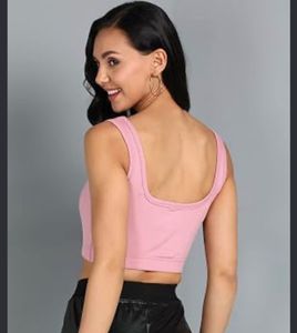 Pink Cropped Tank Top with Jeans
