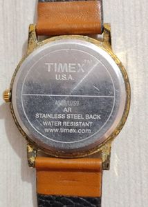 Timex Gold Dial Leather Strap Watch
