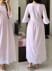 Elegant Pink Eyelet Maxi Dress