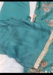 Teal Floral Kurta Set with Dupatta
