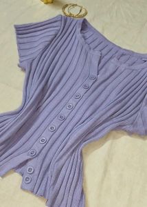 Lavender Ribbed Button-Up Top