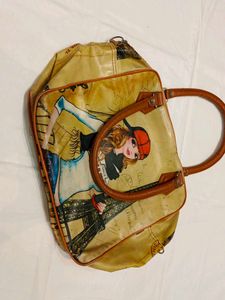 Unique Graphic Print Handbag with Eiffel Tower Des