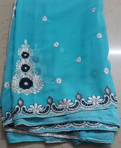 Turquoise Embroidered Saree