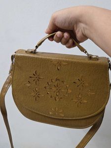 Brown Faux Leather Saddle Bag