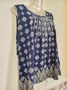 Blue Printed Sleeveless Kurti 38"-40"