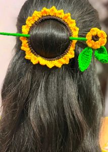 Handmade Crochet Sunflower Hair Stick