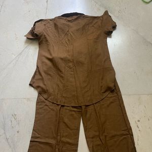 Embroidered Brown Co-ord Set