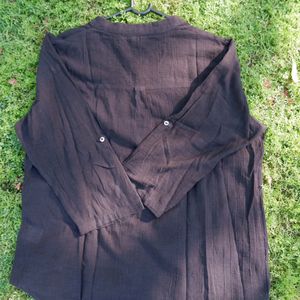 Crew Neck Long Sleeve Button- Up Top