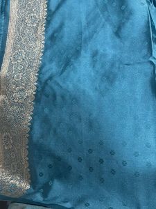 Teal Silk Saree with Gold Border