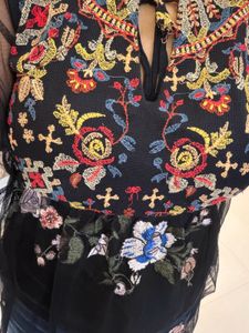 Embroidered Black Sheer Tunic
