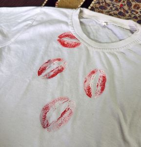 White T-Shirt with Lipstick Kiss Print