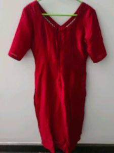 Red Kurta with Pearl Detail