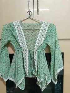 Sheer Floral top with Lace Trim