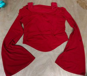 LittleBox Red Shear Off-Shoulder Top