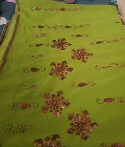 Stunning Lime Green Saree with Sequins
