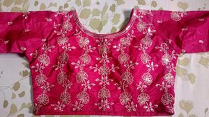 Embroidered Fuchsia Silk Blouse
