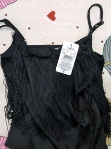 Black Fringed Bodysuit