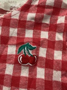 Red Gingham Kurta with Cherry Applique