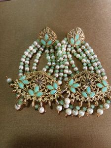 Mint &amp; Pearl Statement Earrings